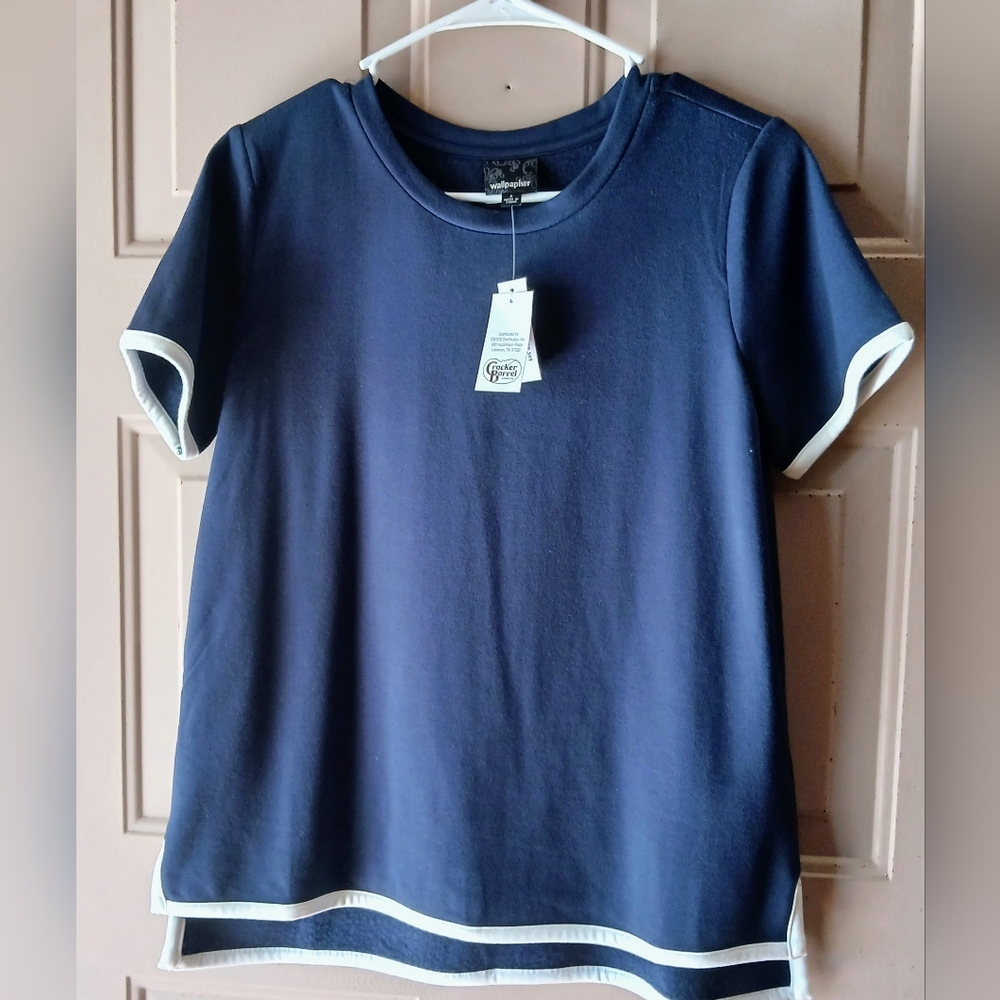 Navy Blue T-Shirt with White Trim